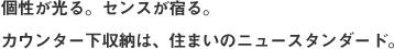 個性が光る。センスが宿る。カウンター下収納は、住まいのニュースタンダード。